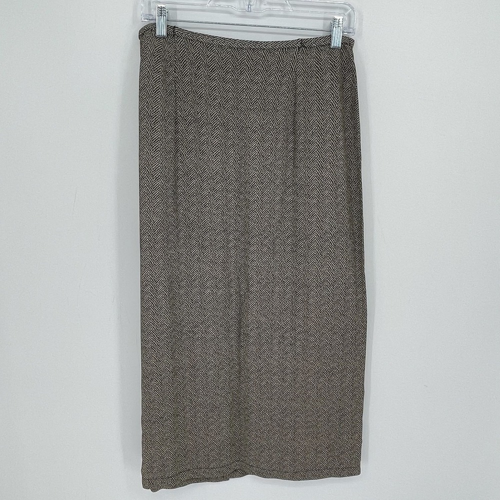Chico's Design Women's Vintage Brown Herringbone Midi Pencil Skirt Size 1‎ Med